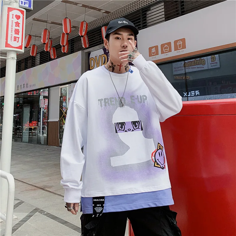 

Spring Autumn Hip Hop Streetwear Oversized Hoodie Men Pullover Personality Graffiti Smile Face Print Sweatshirts Hoodie Men Tops