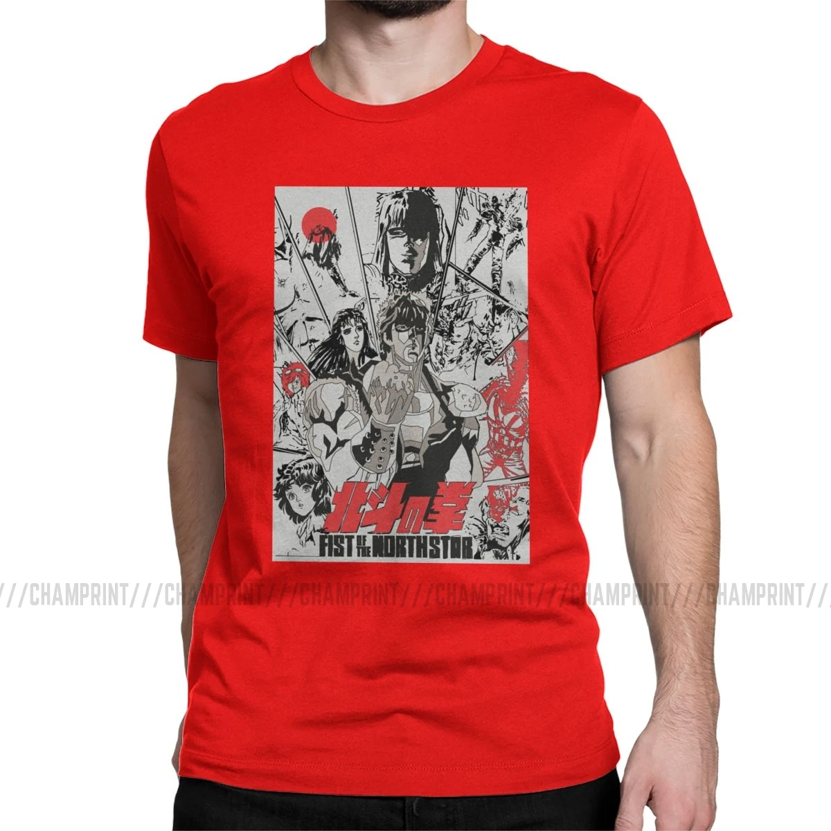 Fist Of The North Star, мужские футболки, Kenshiro Hokuto No Ken, Забавные футболки с круглым вырезом, футболки, чистый хлопок, подарок на день рождения, одежда - Цвет: Красный