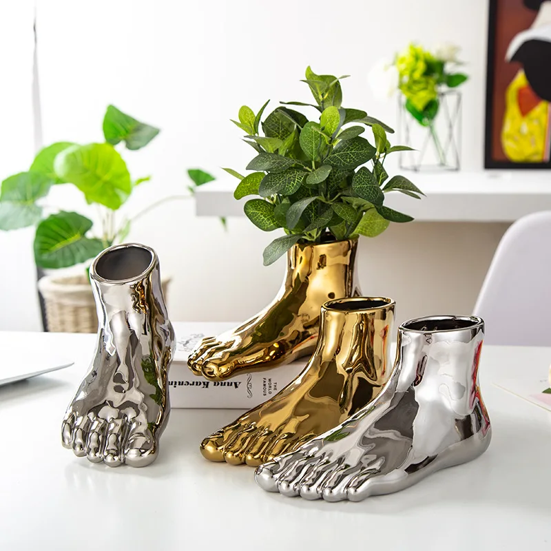 

Ваза для ног человека Bionic Limb, золотой и серебряный декоративный горшок, Современная Цветочная ваза для украшения интерьера, Скандинавское украшение