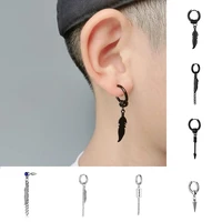 punk vintage design leaf hoop earrings for women men jewelry accessories black stainless feather earring brincos
