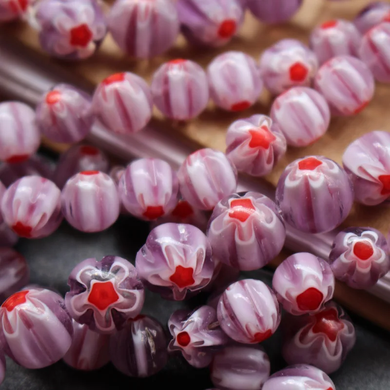 38cm 8mm 10mm Lampwork Glass Beads flower beads Flower Shape Light Purple color for jewelry making Necklace Bracelet DIY | Украшения и