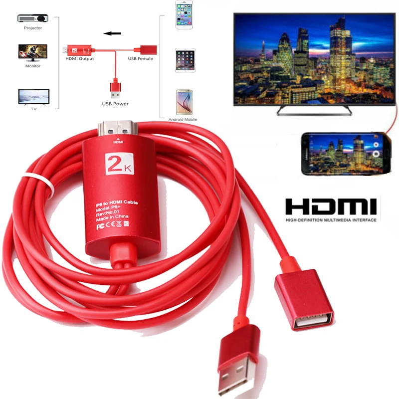 Микро USB Type C iOS Телефон к HDMI ТВ кабель 2K видео адаптер для Huawei P20 P30 Pro Mate 20 Samsung S8 Note 8 9