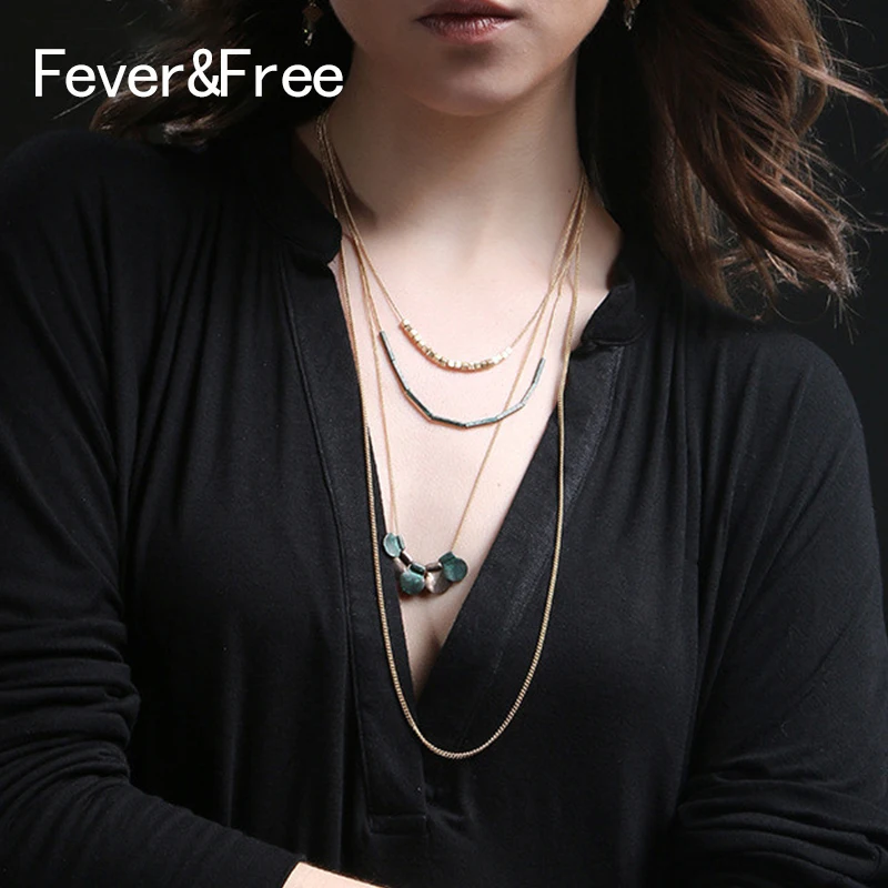 

Multi Layer Vintage Necklaces Bohemian Style Long Beads Chain Women Gold Color Necklaces Bijoux Femme Accessories Wholesale
