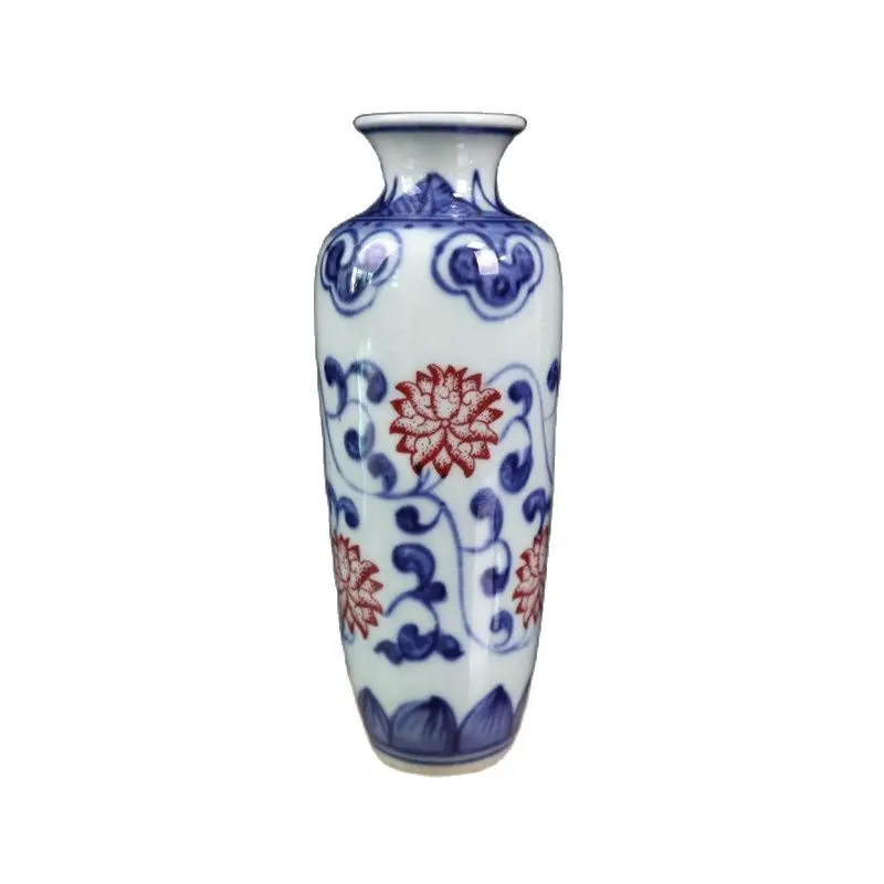 

Chinese Old Porcelain Blue And White Underglaze Red Lotus Flower Vase