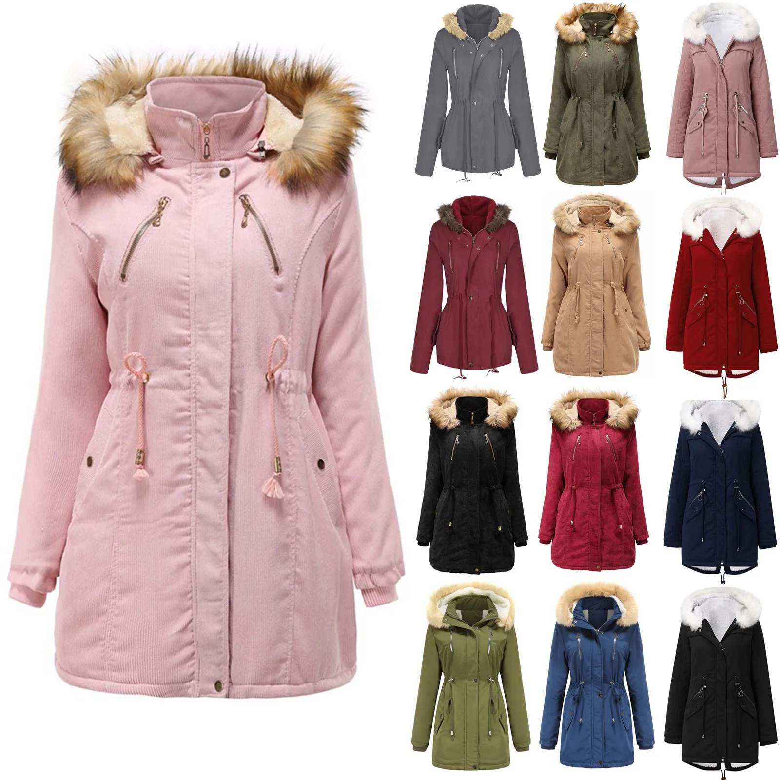 

New Jacket Coat Women's Fashion Long Sleeve Solid Hooded Parkas Thick Warm Simple Zipper Cotton Outwear Female Winter Clothing