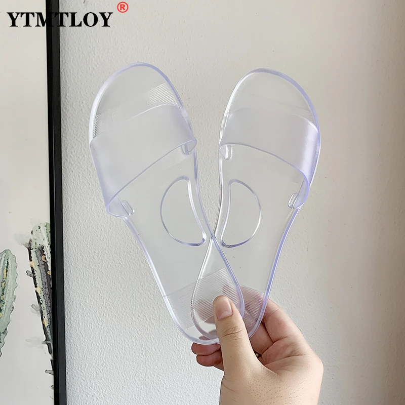 Сандалии женские прозрачные из ПВХ пляжная обувь с открытым носком шлепанцы