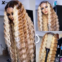 blonde 613 highlight human hair wigs pre plucked ombre colored deep wave 13x4 frontal wig for women hd transparent lace wigs