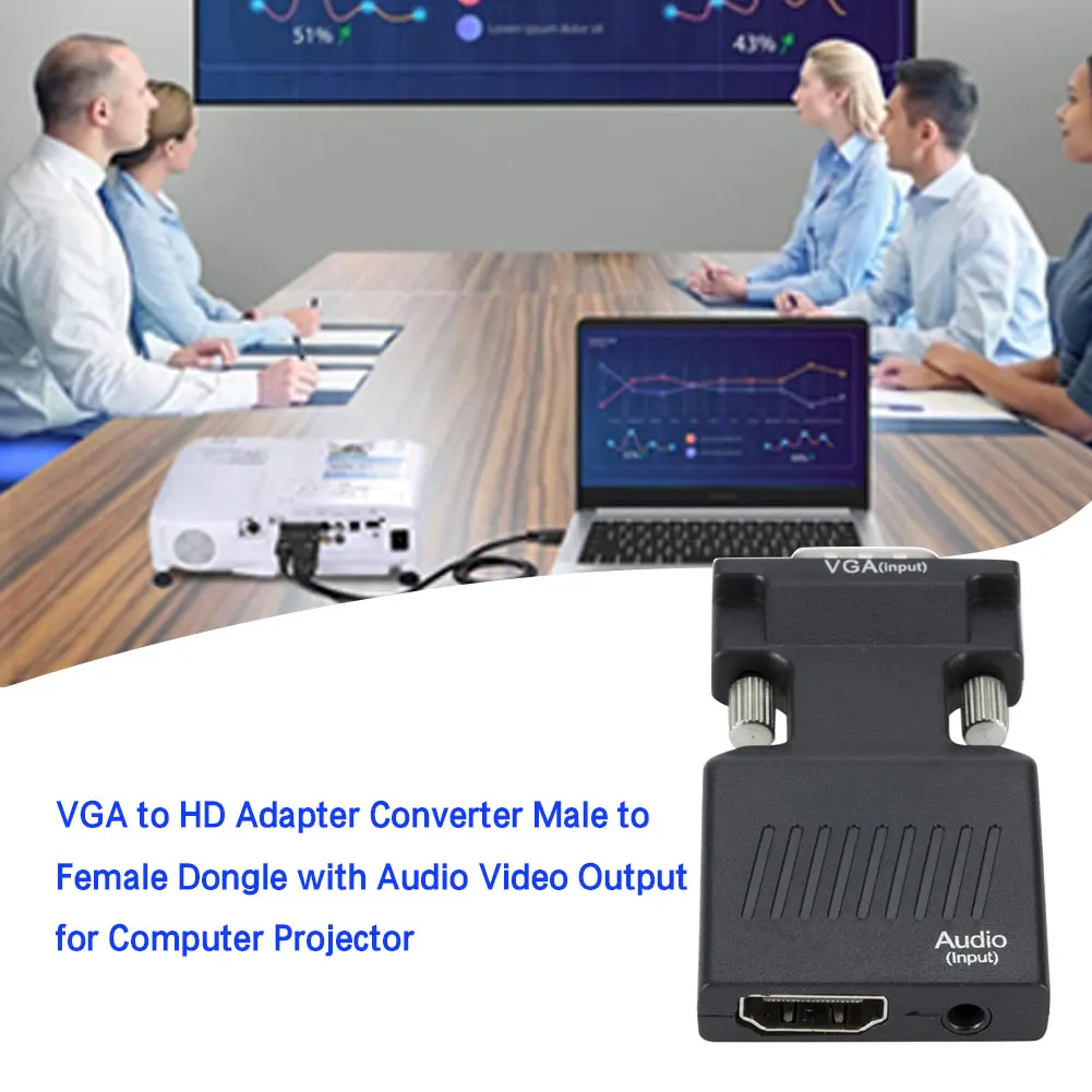 

HDMI-Compatible To VGA Adapter HD TV PC Aux Jack 3.5 Video Audio Converter Mini Projector Television Monitor Projetor Connector