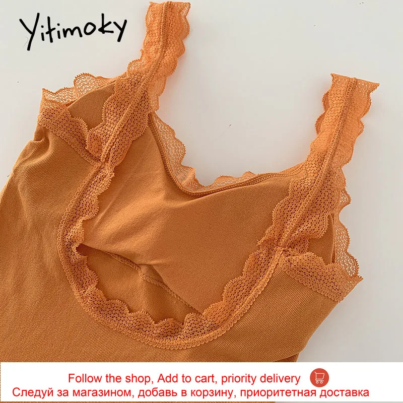 

Yitimoky Fashion Lace Straps Solid Black Bras Camis Tank Top for Women Spring Autumn 2021 Crop Tops New Korean Office Lady Soft
