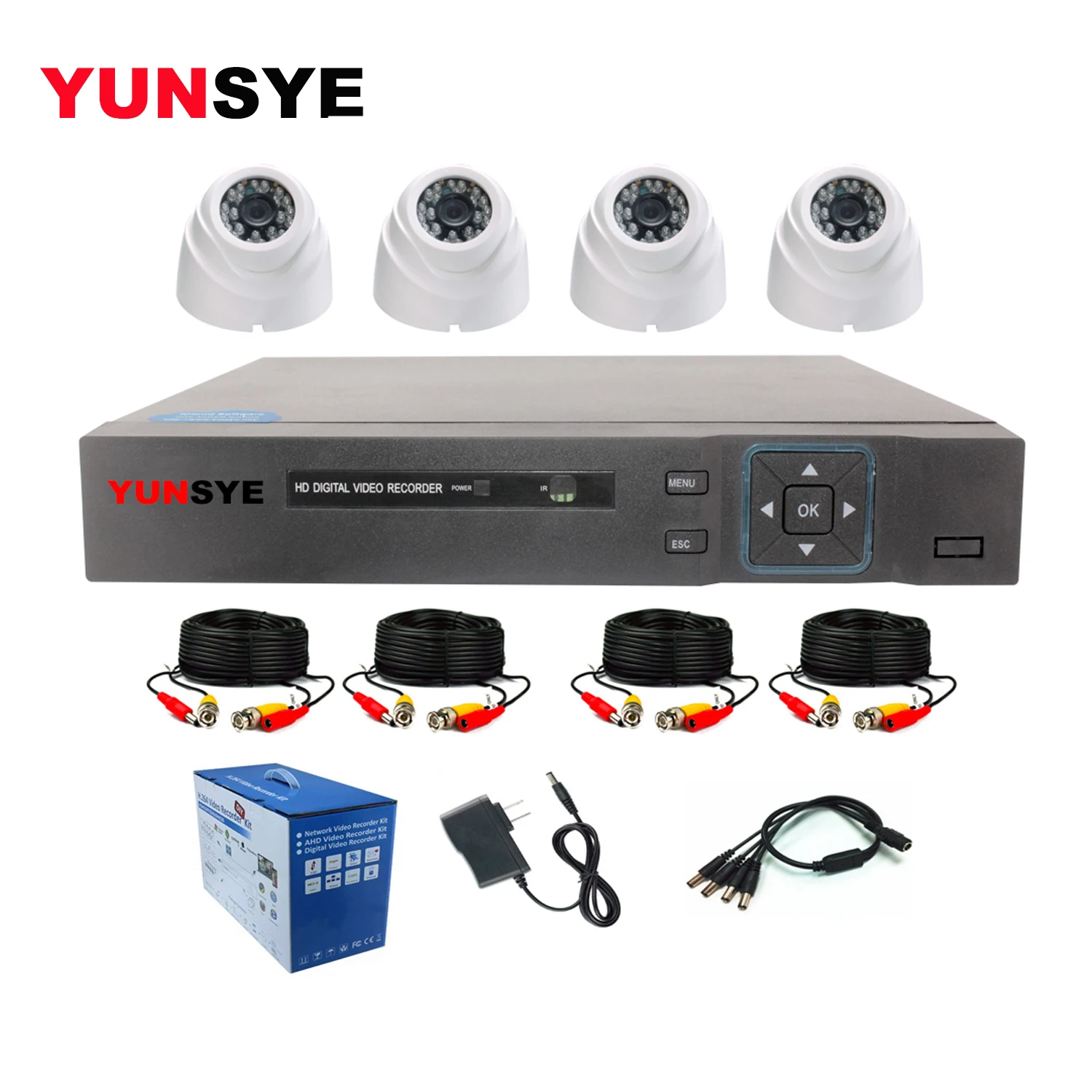 

YUNSYE 4CH 1080N AHD DVR Kit 4PCS 720P/1080P Infrared AHD Dome HD Camera Kit CCTV Security System Indoor Surveillance Kit