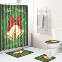 christmas bells waterproof shower curtain bathroom 4pc 180x180 bath curtains 45x75 closestool mat christmas decorations for home