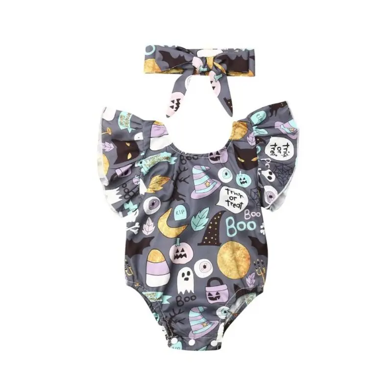 Комбинезон без рукавов с рисунком тыквы на Хэллоуин для новорожденных девочек от