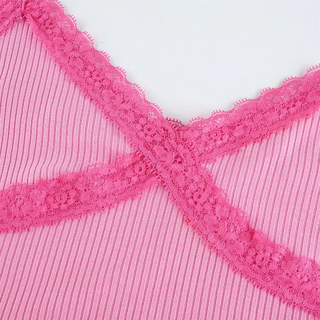 Коричневый Y2k Топы на бретельках Женская кружевная отделка милые миленькие в