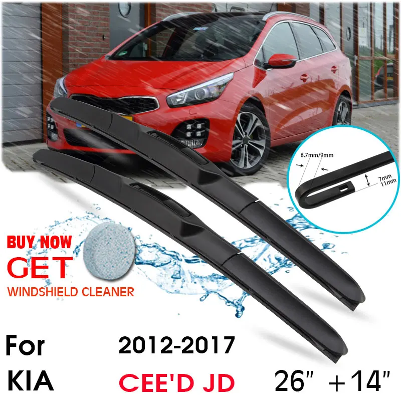 

Car Wiper Blade Front Window Windshield Rubber Silicon Refill Wipers For KIA CEE'D JD 2012-2017 LHD/RHD 26"+14" Car Accessories