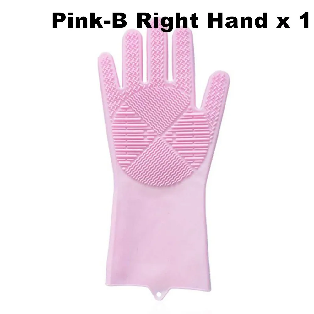 Pink B Right x 1 Силиконовые перчатки для мытья посуды волшебный, резиновый очистки перчатки многоразовые тип стирки перчатки для Кухня, Ванная комната, домашних животных, автомобиль(розовый - Цвет: Pink B Right x 1