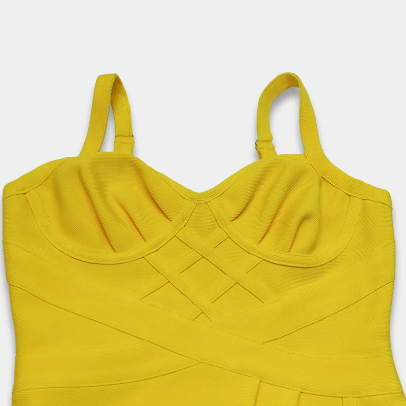 

Deer Lady 2020 New Winter Women Spaghetti Strap Sleeveless Bandage Dress Sexy V Neck Yellow Mini Club Celebrity Runway Party