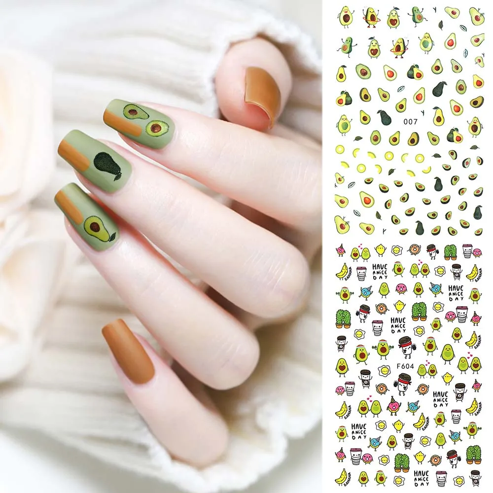 

Cartoon Green Fruit Avocado Nail Art Sticker Cartoon Cartoon Fruit 3D Nail Art Design Design DIY Nail Art Decoration Accessories