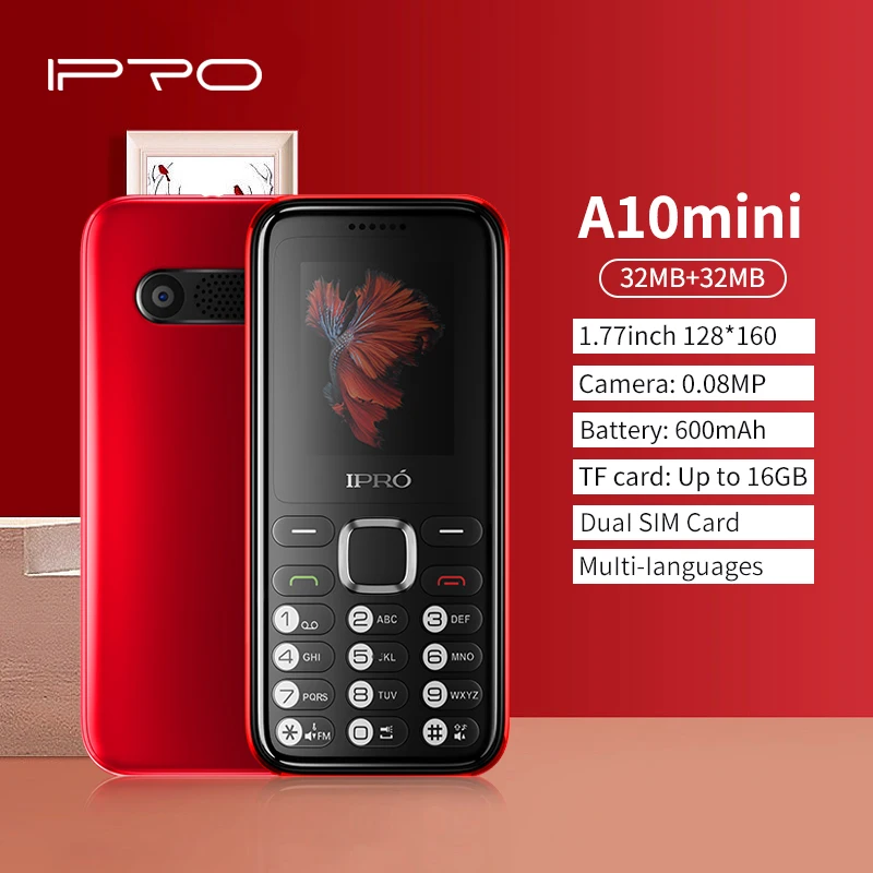 Destaque Telefone IPRO 1 77 дюймов A10 мини функциональный телефон клавиатура мобильный