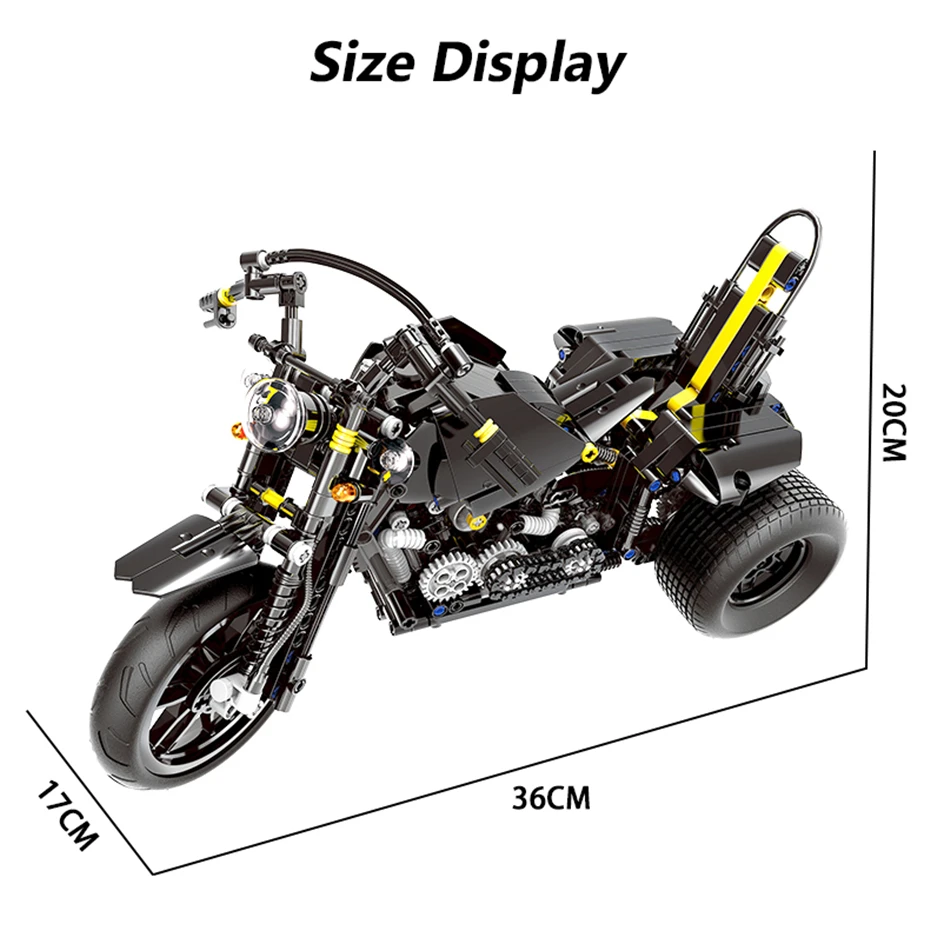 

853pcs High-technic MOC Three-wheeled Motor Building Blocks Heavy Motorcycle Sets Bricks Assembly Motorbike Model Kits Boys Toys