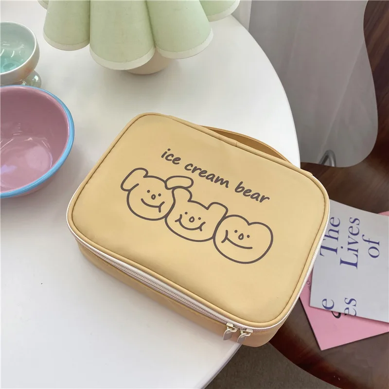 

Ins Cute Cream Color Cartoon Bear Cosmetic Bag Student Portable Toiletry Bag Travel Storage Bag Girl Coin Purse Soft Case Blue