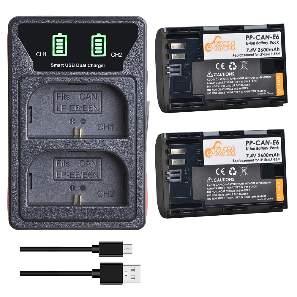 

LP-E6 LP E6 LPE6 LPE6N Battery + LED Built-in USB Dual Charger for Canon EOS 5D 6D 7D 60D 70D 80D Mark II Mark III