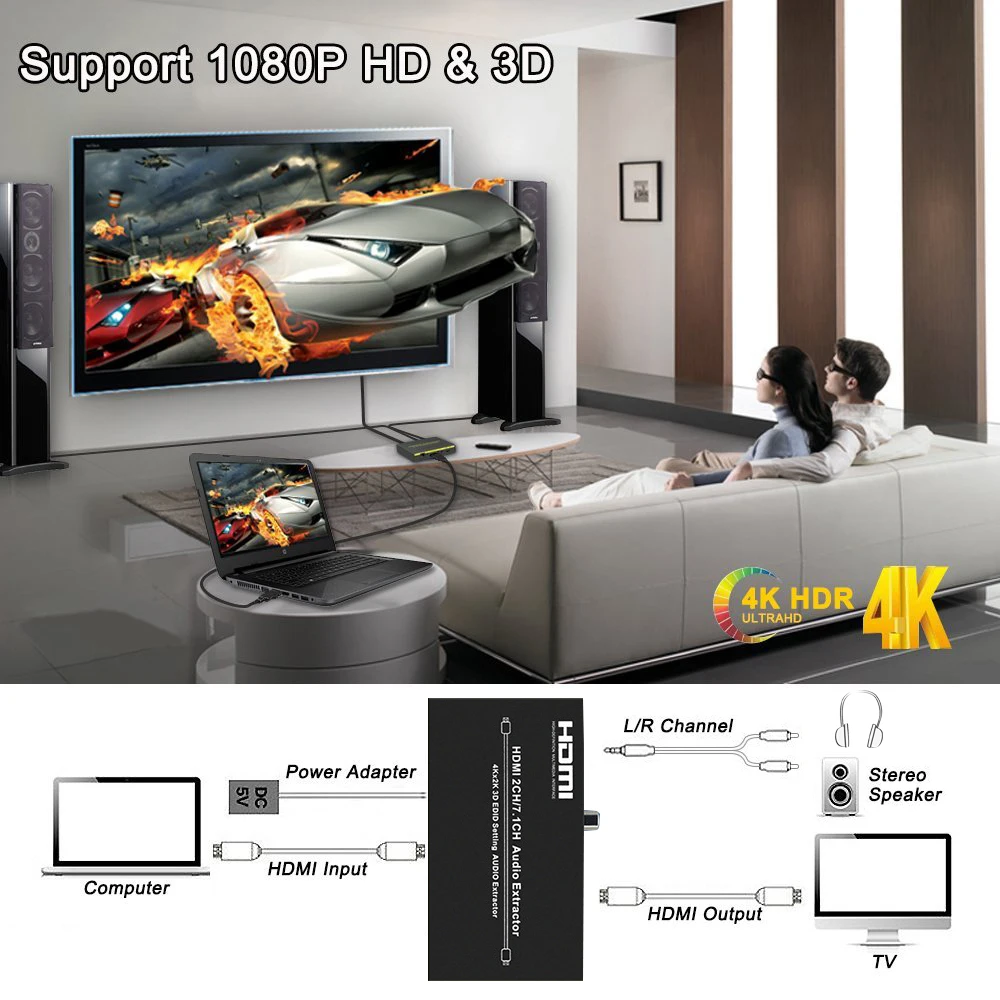 HDMI Splitter With toslik spdif 4K audio extractor to toslink converter splitter for UHD device | Электроника