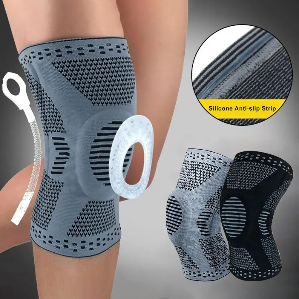 1PC Sports Kneepad Men Pressurized Elastic Knee Pads Support Fitness Gear For Basketball Volleyball Brace Protector Silicone Pad | Спорт и