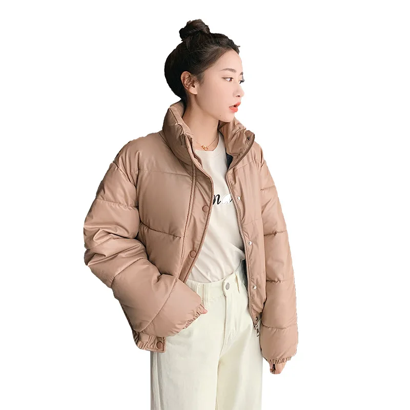 New Thick Women's Jackets Autumn 2022 Short Stand-UP Collar Korean Fashion Female Jacket PU Leather Disposable Cotton Jacket