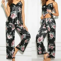 women silk satin pajamas set pyjama sleepwear nightwear loungewear home suit lingerie 2pcs summer set