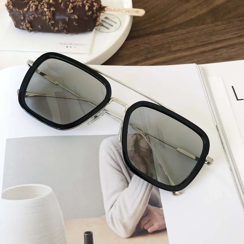 silver gray Lens Мстители Tony Stark мужские солнцезащитные очки Брендовые дизайнерские Роскошные мужские модные высокое качество для знаменитостей Железный человек 3 очки для просмотра фильмов - Цвет линз: silver gray Lens