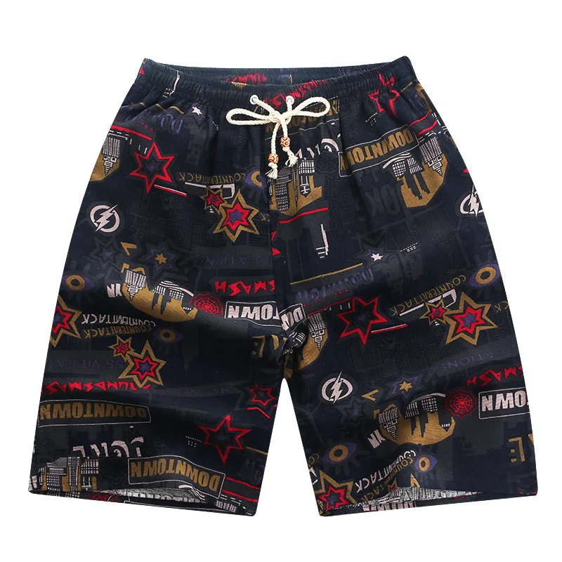

Mens Clothing Plus Size Style Linen Quick-drying Printing Loose Cotton and Linen Beach Pants Fitness Leisure Loose Beach Shorts