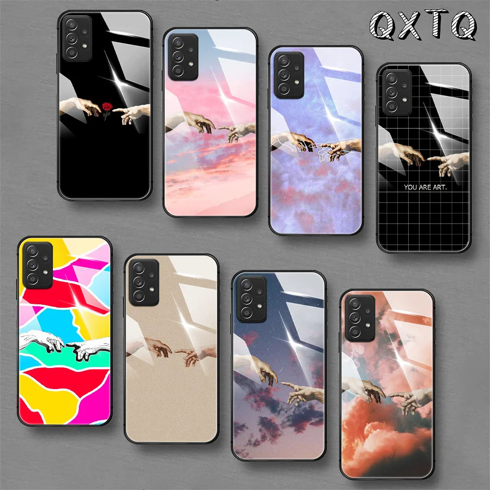 

Hand Gesture Aesthetic Art Tempered Glass Phone Case For Samsung Galaxy A 10 20E 21 30 31 50 51 52 70 71 72 S 5G Cover Cell Etui