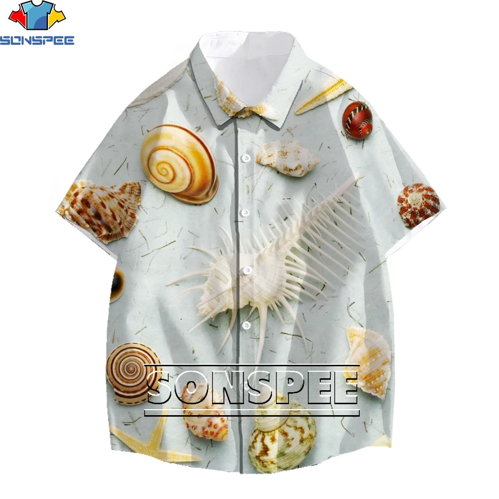 

SONSPEE Men's T-shirt 3D Printing Marine Life Shell Starfish Hawaiian Shirt Casual Street Hip-hop Loose Oversized Tops