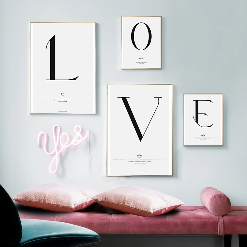 Черно белый стиль английская столица буквы печать на холсте Живопись