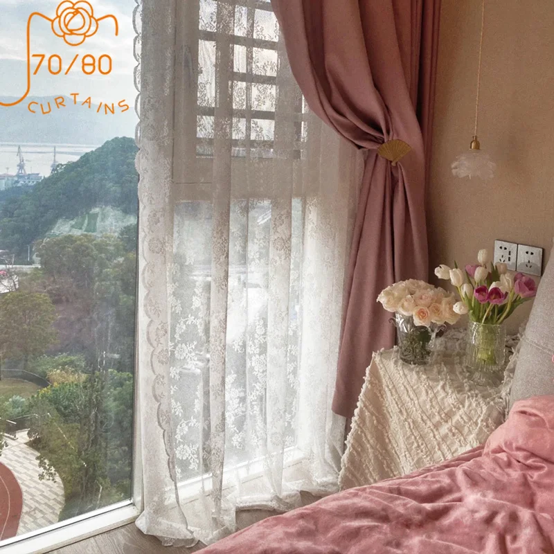 

French Romantic Lace Embroidered White Gauze Curtain Curtains for Living Room Bedroom Balcony Bay Window Customization