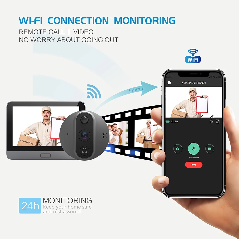 Bcom Wifi Video Intercom For Home Door Bell Video Peephole Camera Wifi Wireless Doorbell Tuya Smart Home Video-eye Intercoms enlarge