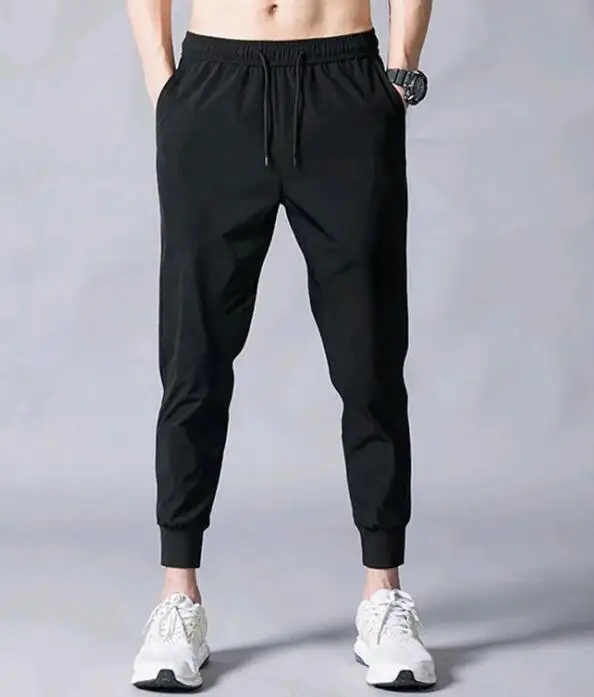 

New Men's thick sports trousers loose black color drawstring pants