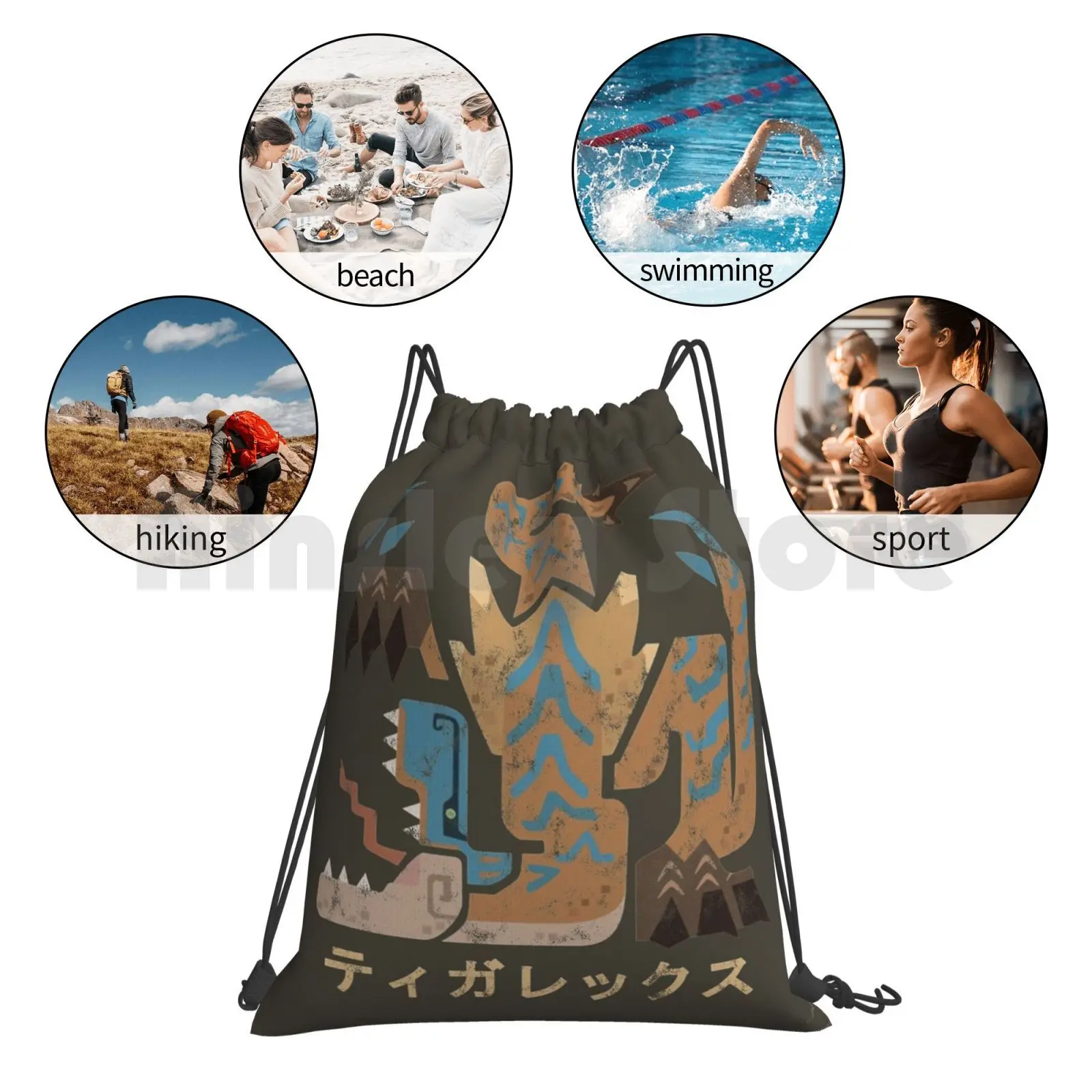 Monster Hunter World Iceborne Tigrex Kanji Icon рюкзак сумка с Кулиской Спортивная Сумка