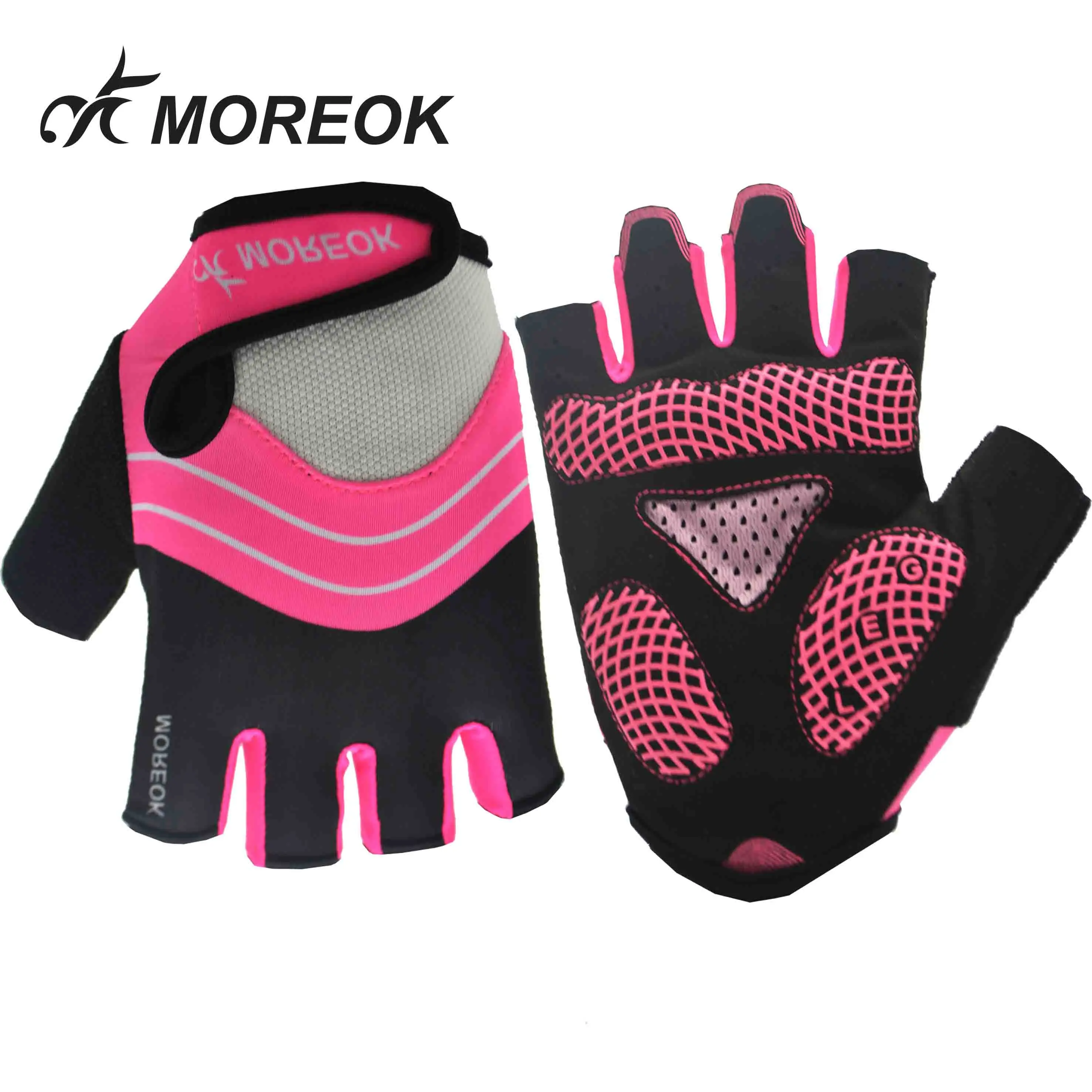 pink MOREOK уличные перчатки для шоссейного велосипеда, велосипедные перчатки с полупальцами 5 мм, противоударные SBR мужские и женские спортивные перчатки для велоспорта - Цвет: pink