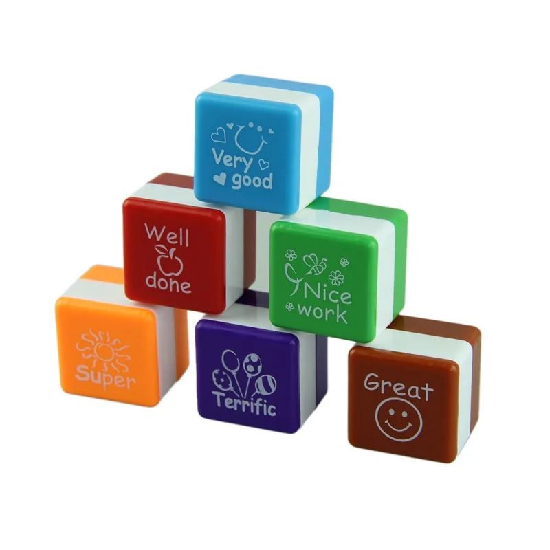 

6pc/set Kindergarten Teachers reward Stamper Children School Motivation Praise Reward Stamps Sticker DIY English Words kids Toys