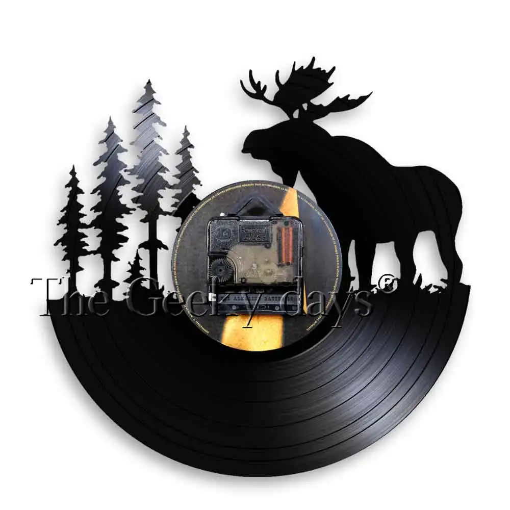 Лесной Олень настенный Декор Ретро Виниловая пластинка настенные часы Antler King Moose