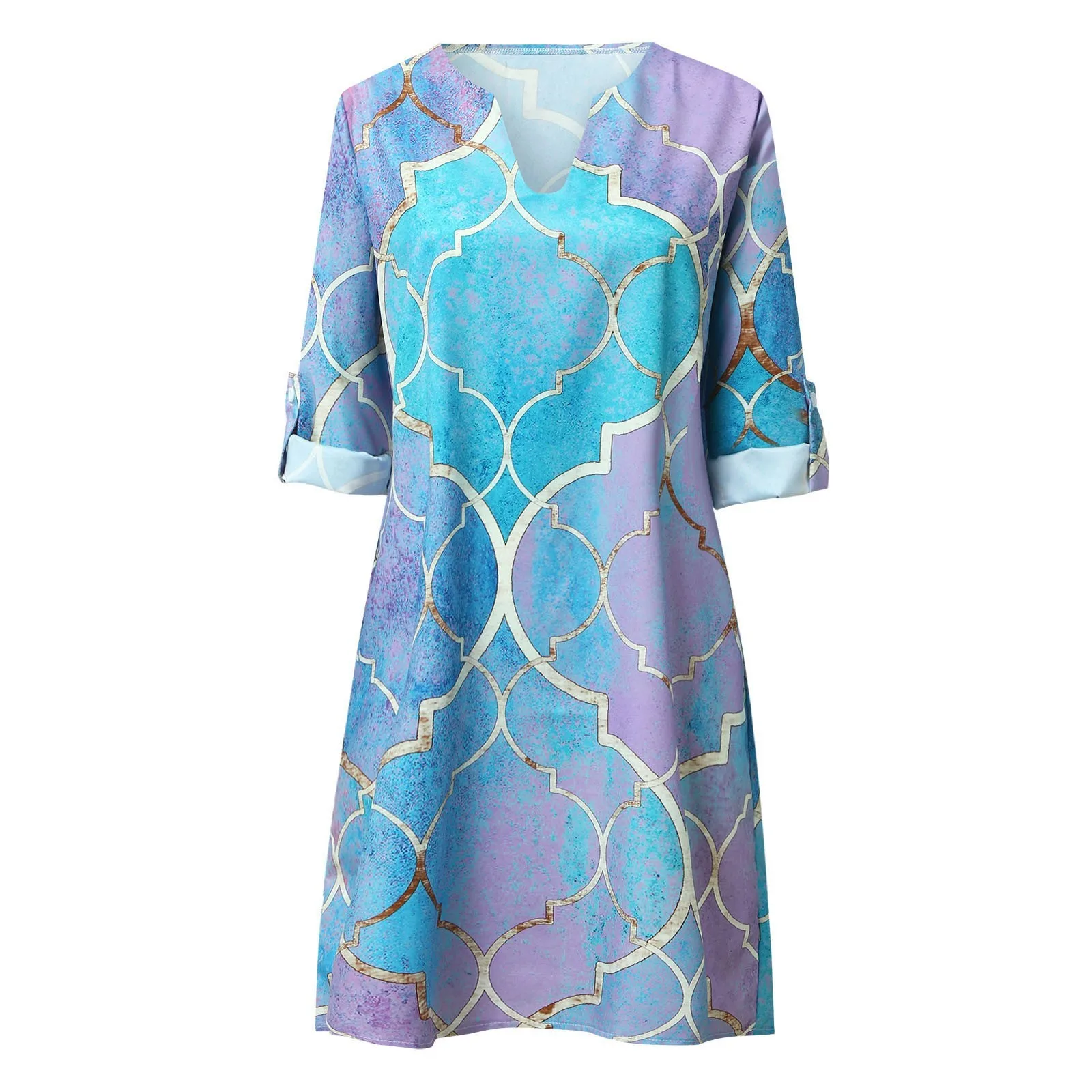 

2021 New Women Printing Dress Summer V-Neck Half Sleeve A-Line Dresses Female Retro litera Vintage Loose Dress Vestidos#G