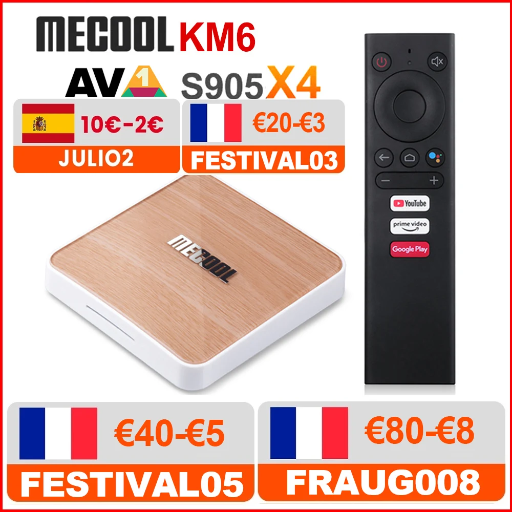 ТВ приставка Mecool KM6 глобальная версия 4 + 64 ГБ Android 10 Amlogic S905X4 поддержка Wi Fi