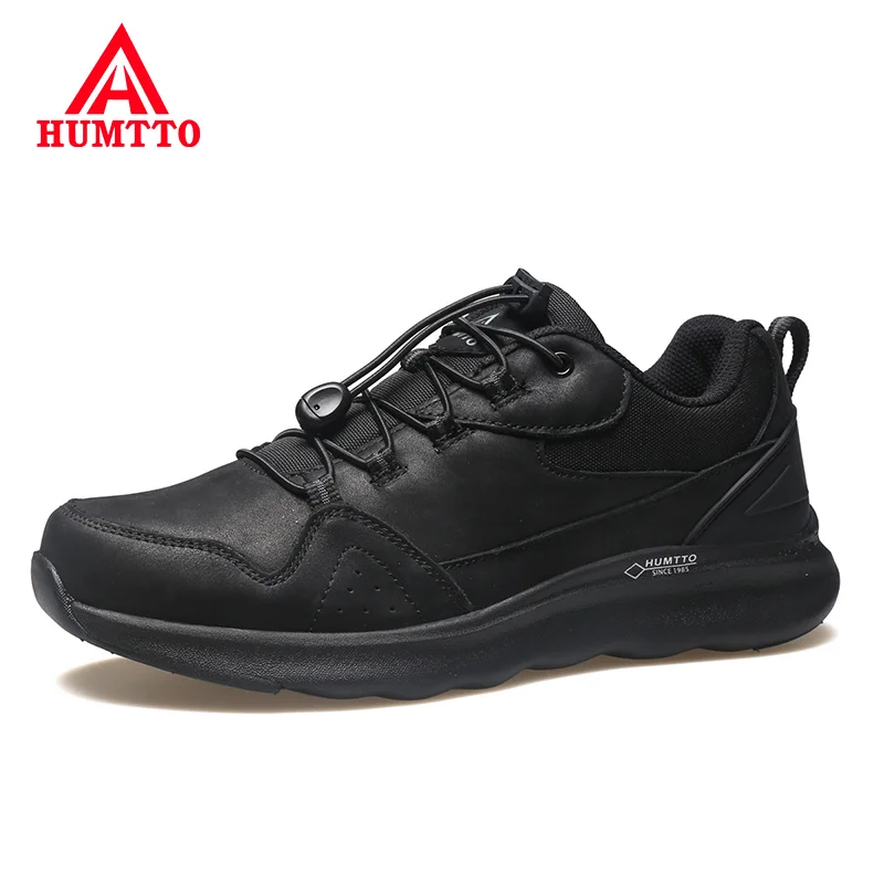 HUMTTO-Zapatillas de correr para hombre, calzado deportivo negro con cojín ligero, de cuero, de lujo, informales