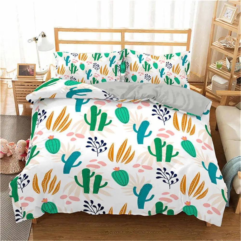 Домашний Комплект постельного белья с зеленым КАКТУСОМ двуспальное домашнее