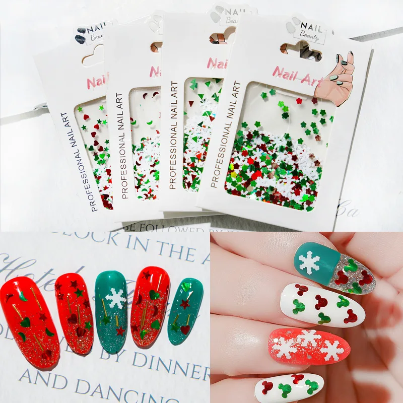 

New nail sequins Christmas snowflakes Christmas tree flakes trend nail sequins bags Nail nail art decorations nail charms