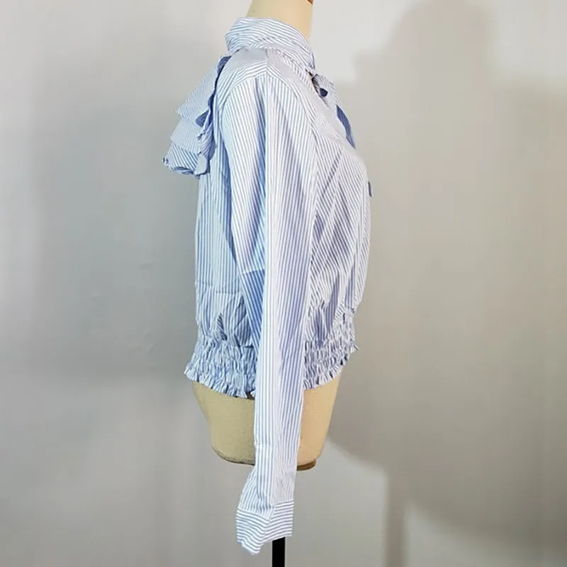 CHICEVER летняя элегантная полосатая женская блузка с бантом и v-образным вырезом в