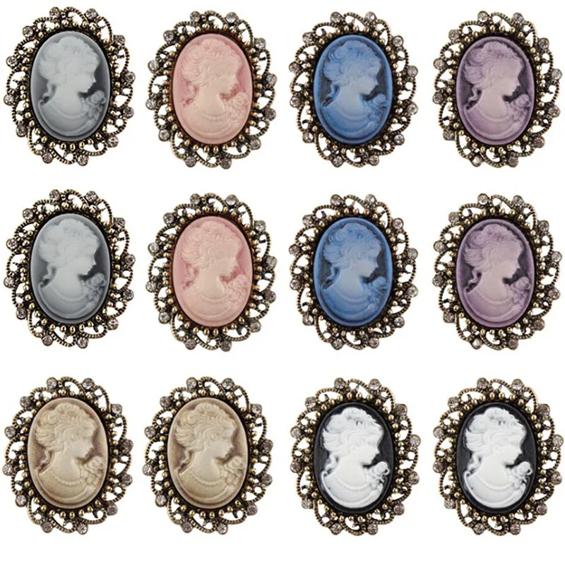 

Crystal Rhinestones Cameo Vintage Brooch Pins for Women Elegant Silver color Trendy Beauty Head Cameo Brooch Austria Crystal