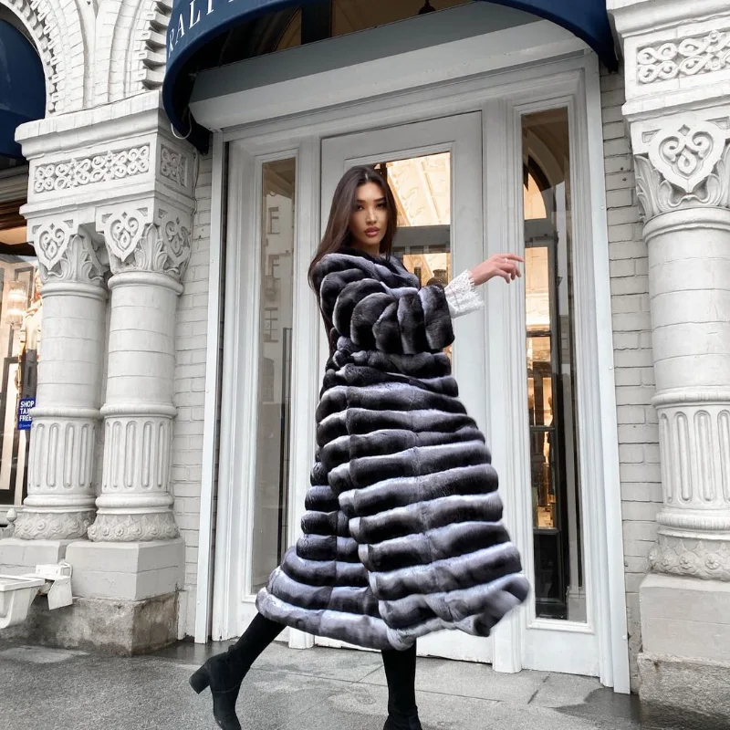 TOPFUR New 2021 Hot Sale Chinchilla Color Genuine Real Rex Rabbit Fur Natural Fur Coat Women Winter Thick Warm Elegant Overcoat enlarge