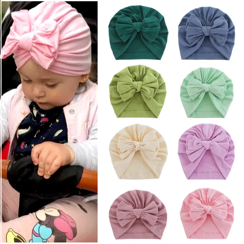 

2021 Baby Headband Hat Solid Color Bowknot Cotton Stretchy Turban For Newborn Children’s Headwear Caps Infant Hair Accessories